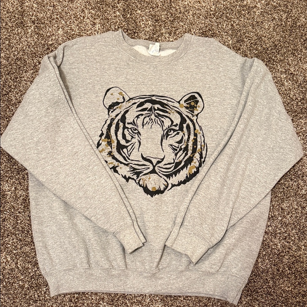 Port and Company Gray Tiger Print Women's Sweatshirt
